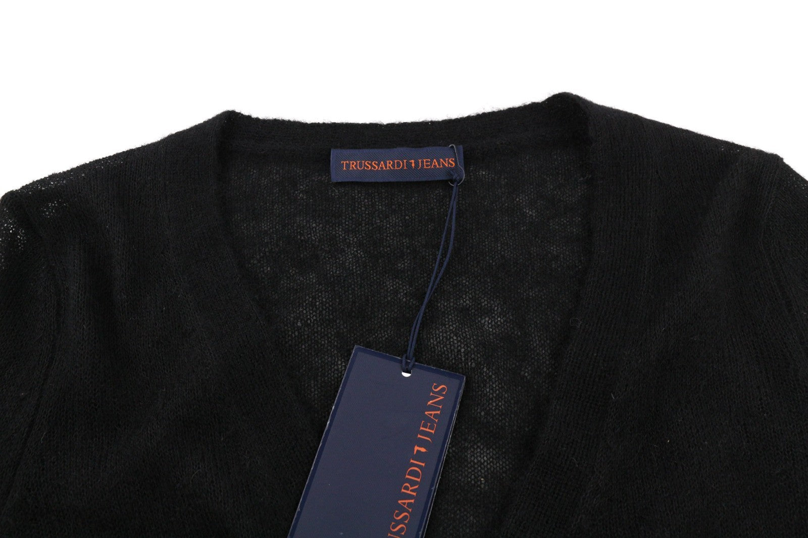 TRUSSARDI JEANS Women's XS Black Alpaca Wool Blend Cardigan Feather Detail
