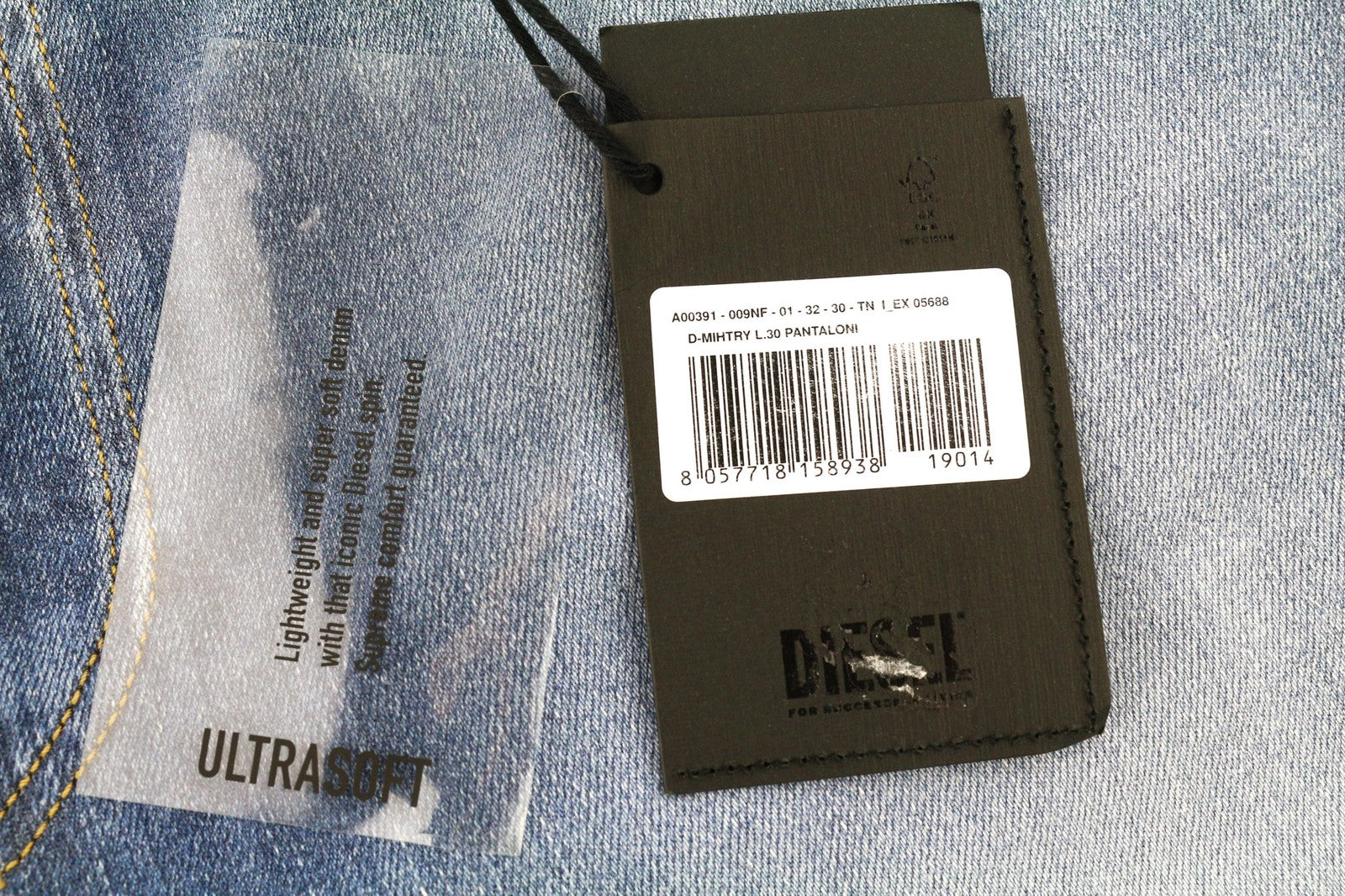 DIESEL D-Mihtry 009NF vyriški džinsai W32/L30 mėlyni, tiesūs, skalbti, tamprūs su sagomis 