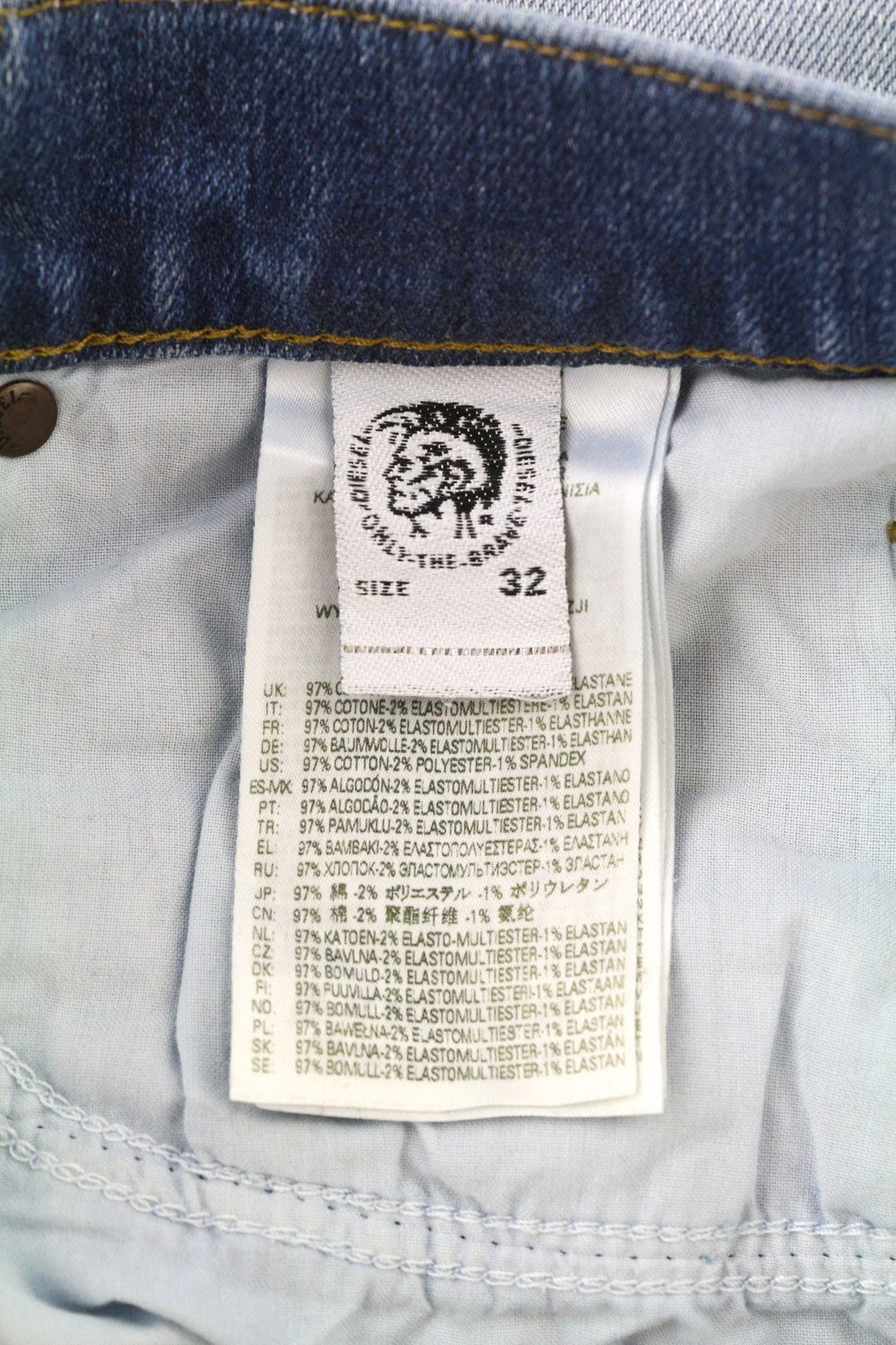 DIESEL D-Mihtry 009NF vyriški džinsai W32/L30 mėlyni, tiesūs, skalbti, tamprūs su sagomis 