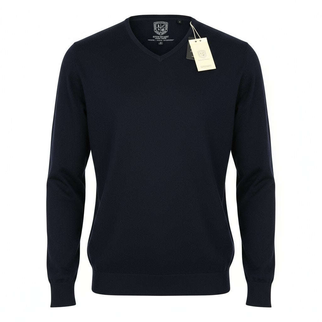 STATE OF ART Men's 3XL Navy Silk Cotton Cashmere V-Neck Knit Pullover
