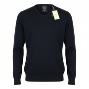 STATE OF ART Men's 3XL Navy Silk Cotton Cashmere V-Neck Knit Pullover