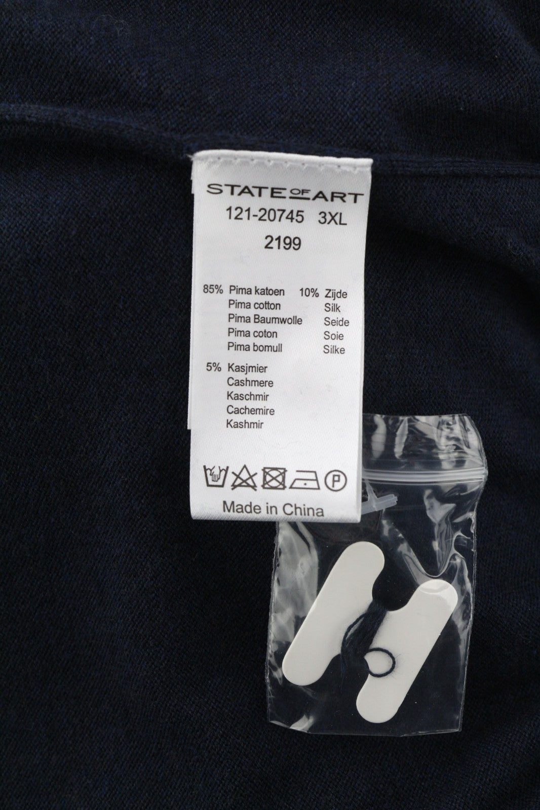 STATE OF ART Men's 3XL Navy Silk Cotton Cashmere V-Neck Knit Pullover