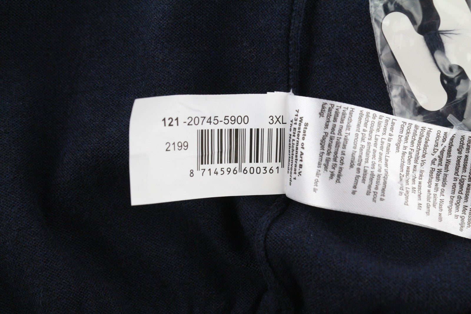 STATE OF ART Men's 3XL Navy Silk Cotton Cashmere V-Neck Knit Pullover