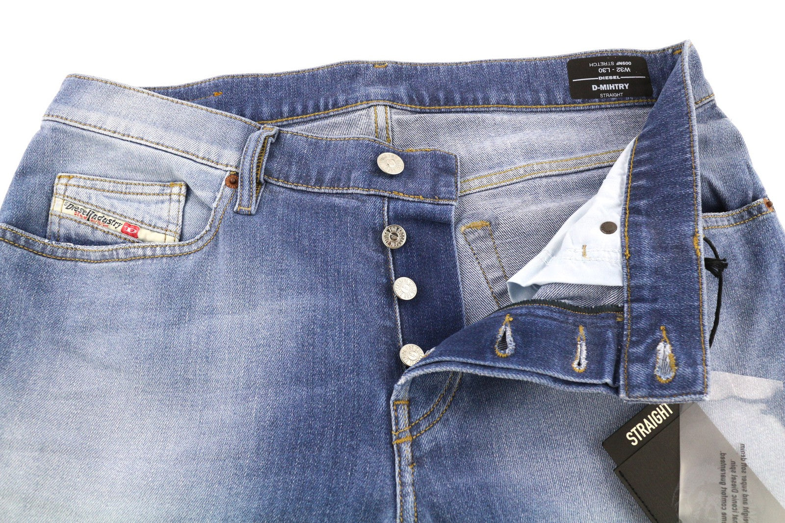 DIESEL D-Mihtry 009NF vyriški džinsai W32/L30 mėlyni, tiesūs, tamprūs, sagomis 