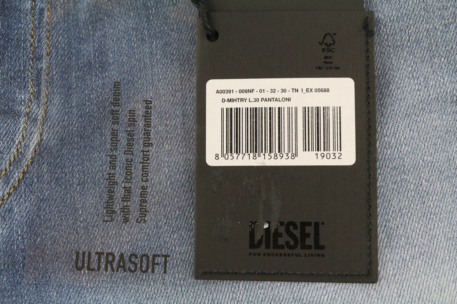 DIESEL D-Mihtry 009NF vyriški džinsai W32/L30 mėlyni, tiesūs, tamprūs, sagomis 