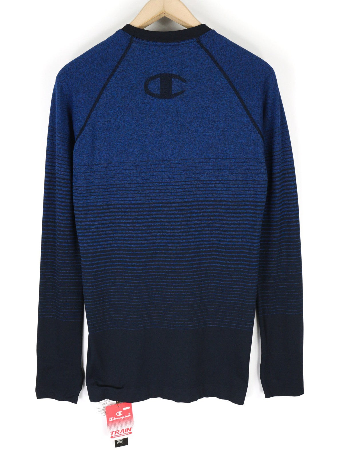 CHAMPION Men's L/XL Blue Stretch Long Sleeve Logo Sports T-Shirt