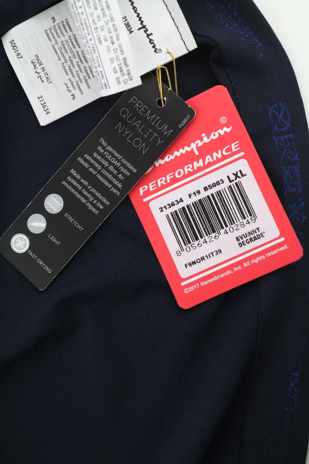 CHAMPION Men's L/XL Blue Stretch Long Sleeve Logo Sports T-Shirt