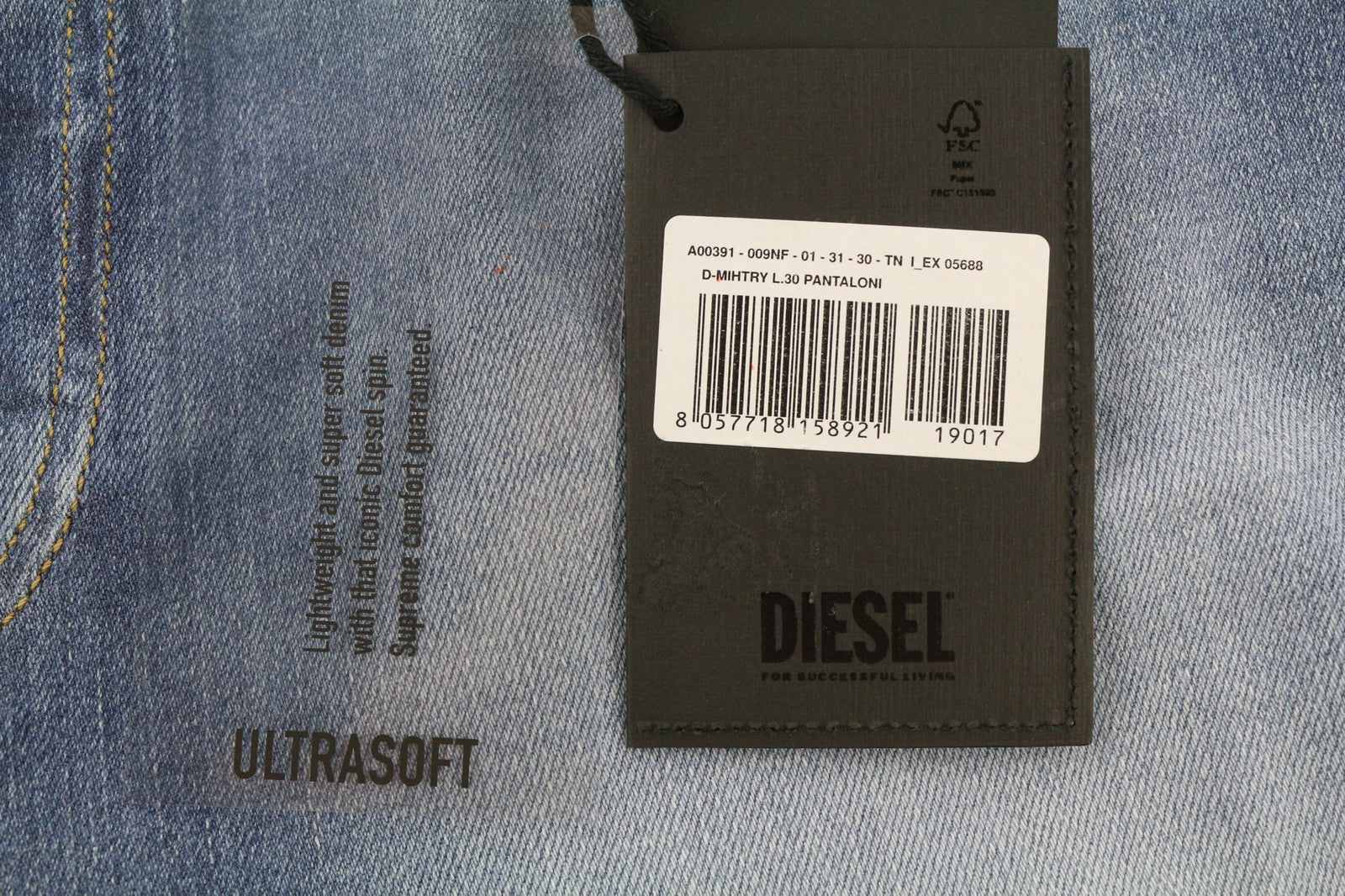 DIESEL D-Mihtry 009NF vyriški džinsai W31/L30 mėlyni, tiesaus kirpimo, tamprūs su sagomis 