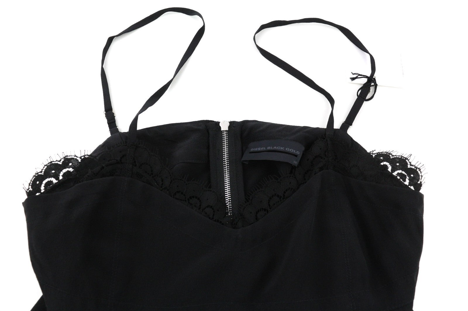 DIESEL BLACK GOLD Cesenz BG3BA Women's 38 Black Silk Lace Detail Sleeveless Top