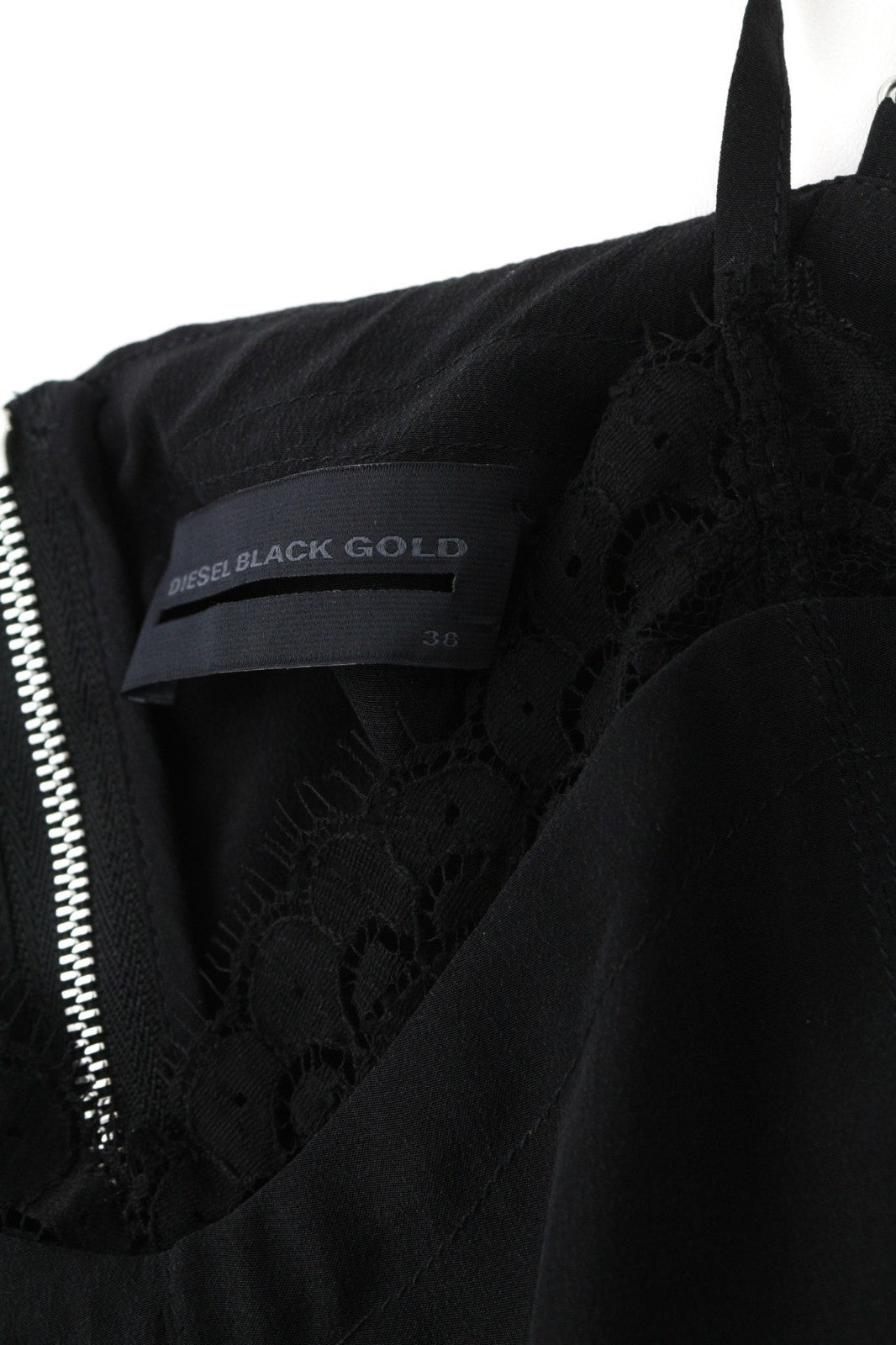 DIESEL BLACK GOLD Cesenz BG3BA Women's 38 Black Silk Lace Detail Sleeveless Top