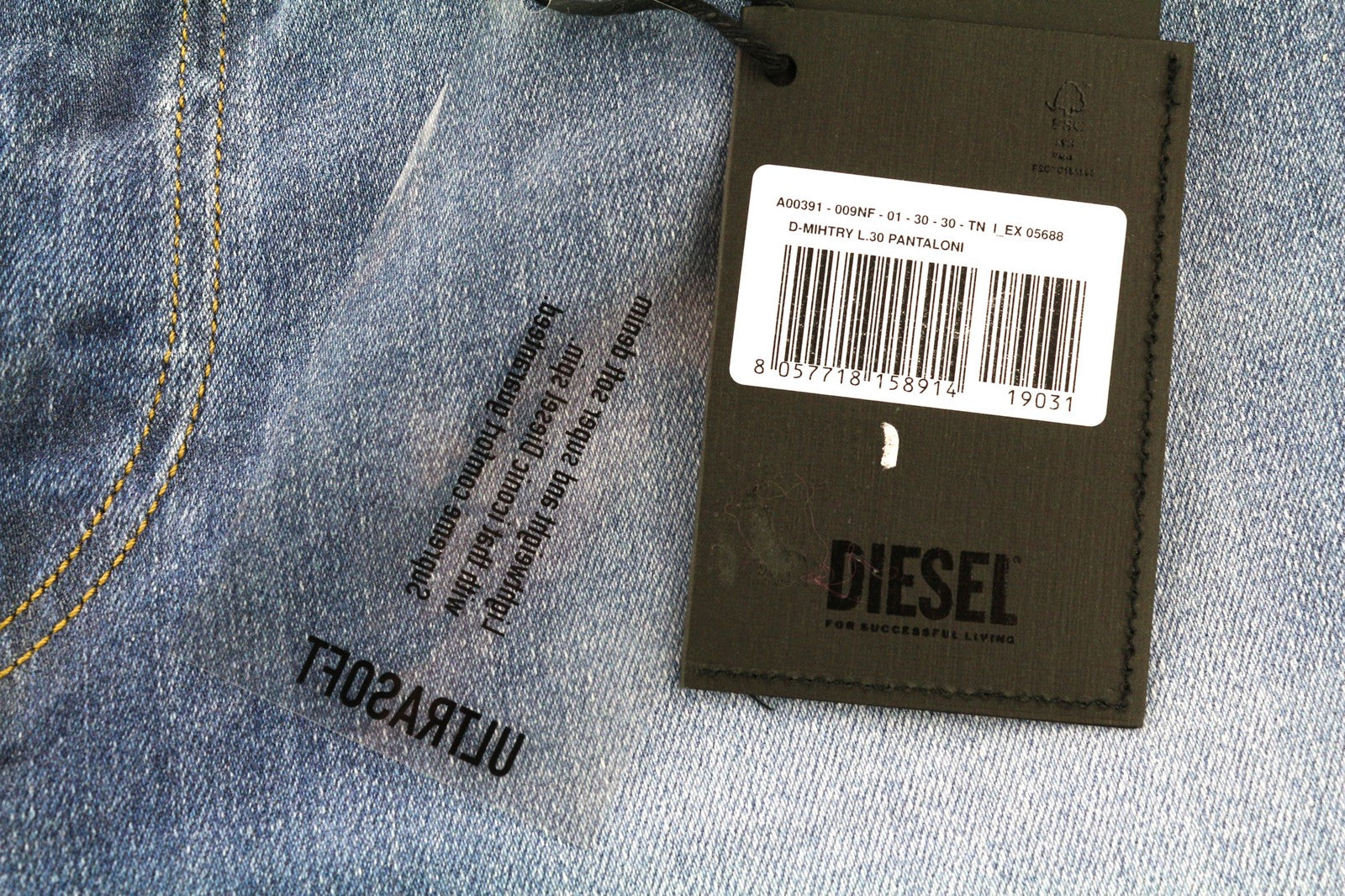 DIESEL D-Mihtry 009NF Men's Jeans W30/L30 Blue Straight Fit Stretch Button