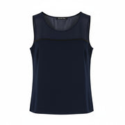 BLEU BLANC ROUGE Women's 38 Navy Stretch Sleeveless Round Neck Detailed Top