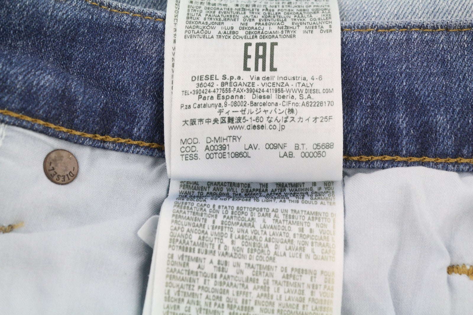 DIESEL D-Mihtry 009NF Men's Jeans W34/L30 Blue Straight Fit Stretch Button