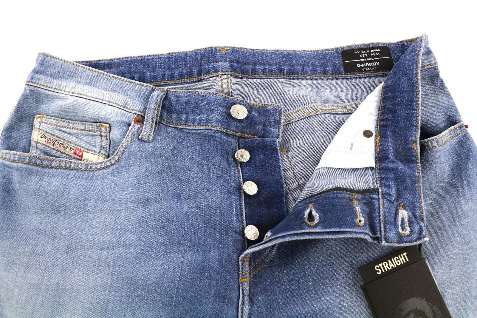 DIESEL D-Mihtry 009NF Men's Jeans W34/L30 Blue Straight Fit Stretch Button