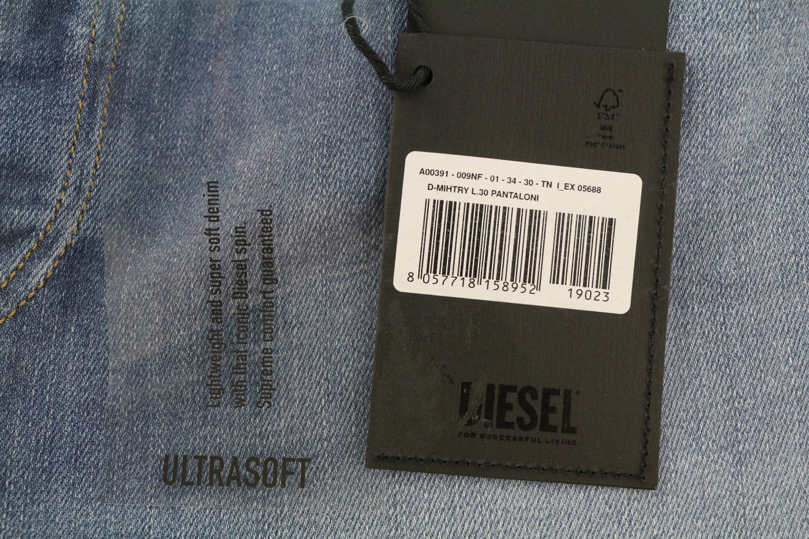 DIESEL D-Mihtry 009NF Men's Jeans W34/L30 Blue Straight Fit Stretch Button