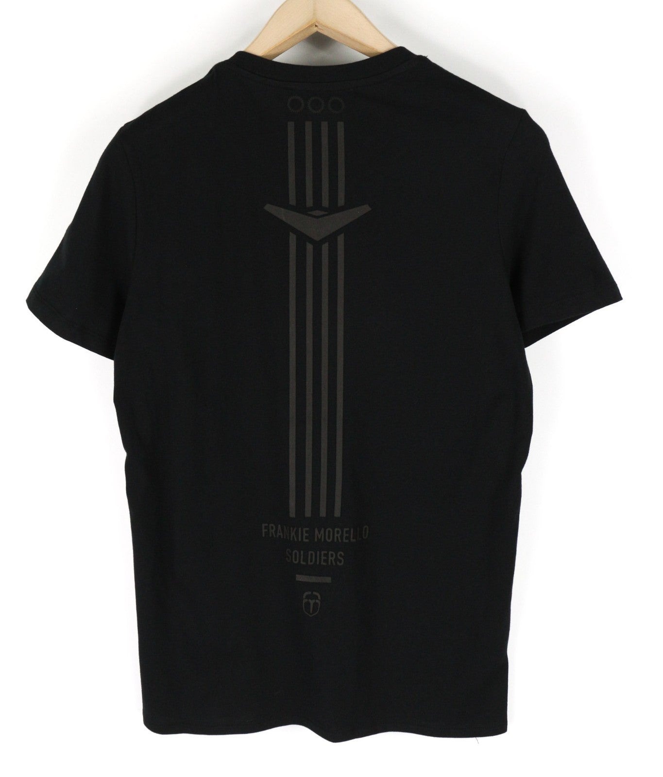FRANKIE MORELLO Jianjian vyriški XS dydžio juodi medvilniniai marškinėliai trumpomis rankovėmis su grafiniu raštu