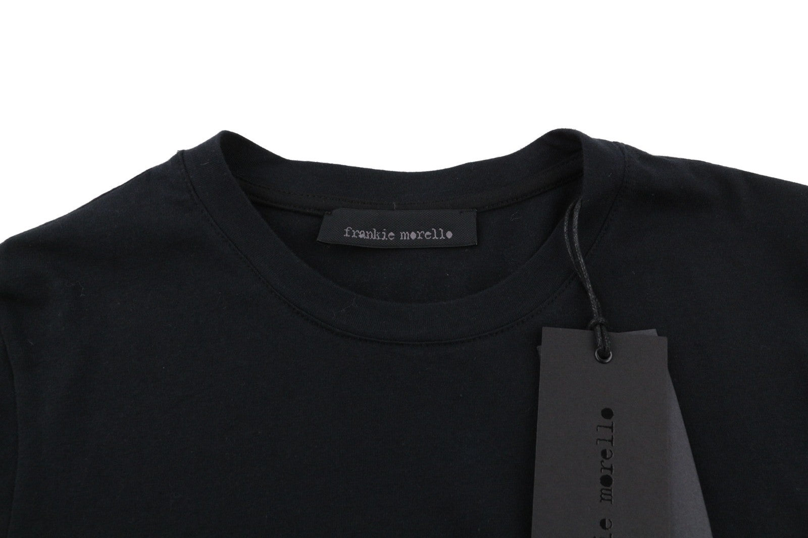 FRANKIE MORELLO Jianjian vyriški XS dydžio juodi medvilniniai marškinėliai trumpomis rankovėmis su grafiniu raštu