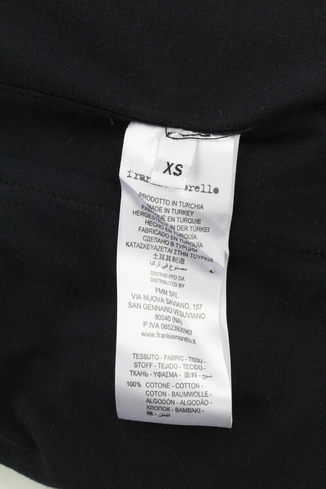 FRANKIE MORELLO Jianjian vyriški XS dydžio juodi medvilniniai marškinėliai trumpomis rankovėmis su grafiniu raštu
