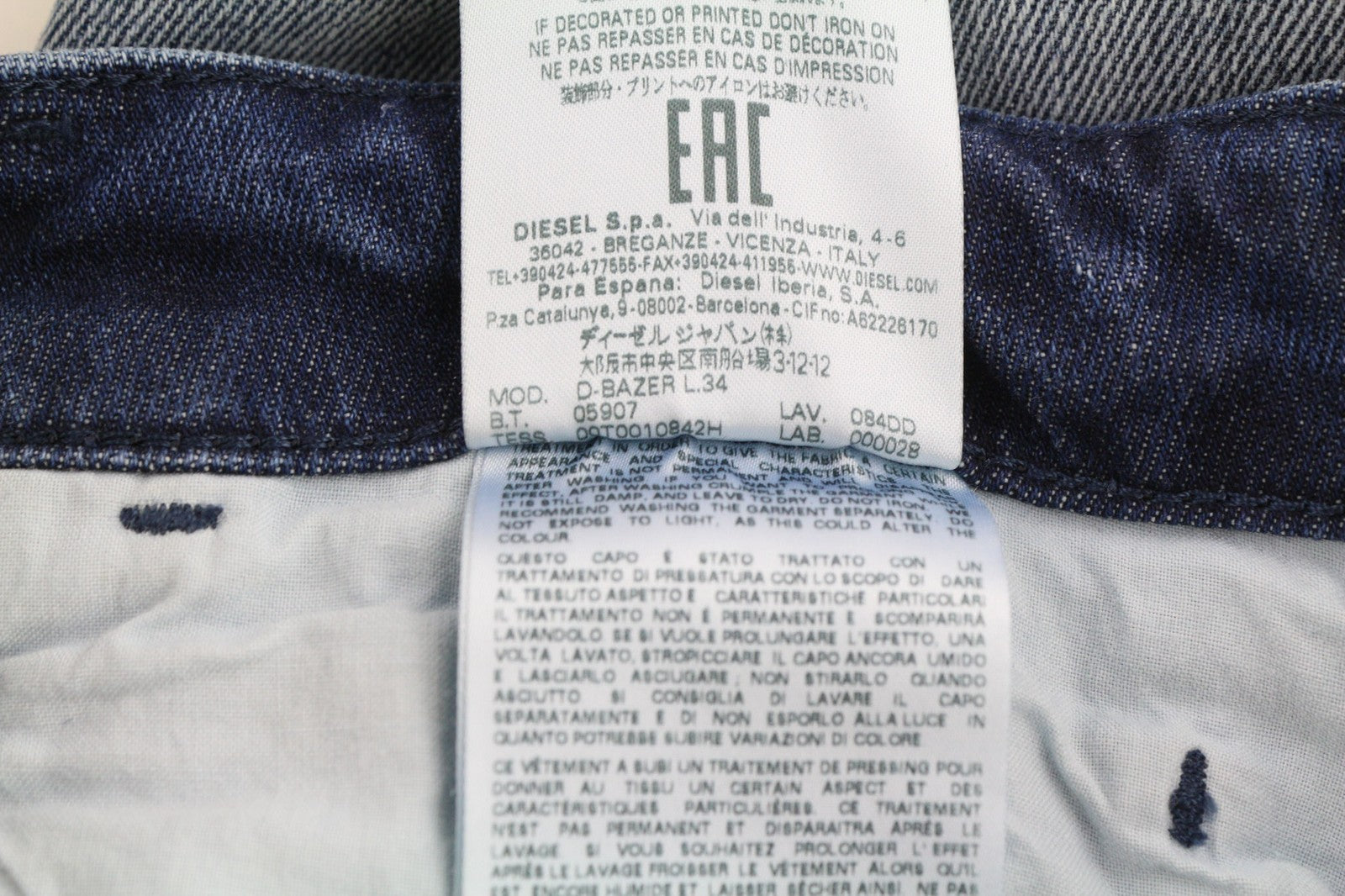 DIESEL D-Bazer 084DD Men's Jeans W29/L34 Blue Tapered Stretch Distressed