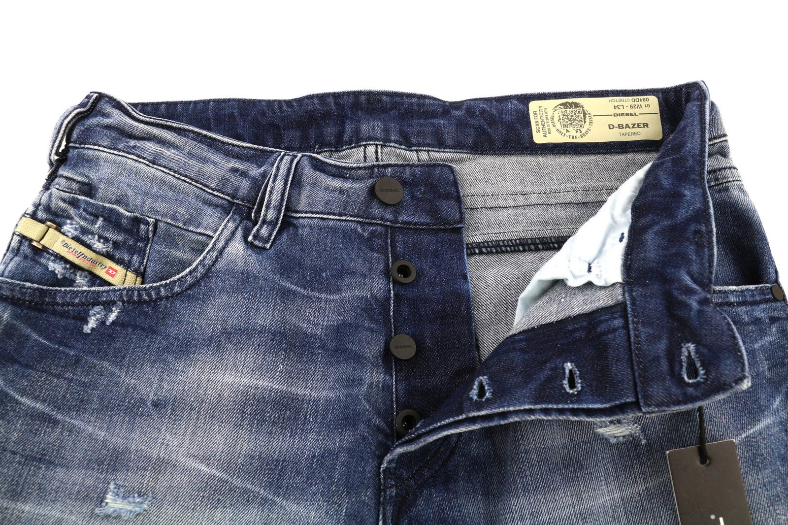 DIESEL D-Bazer 084DD Men's Jeans W29/L34 Blue Tapered Stretch Distressed