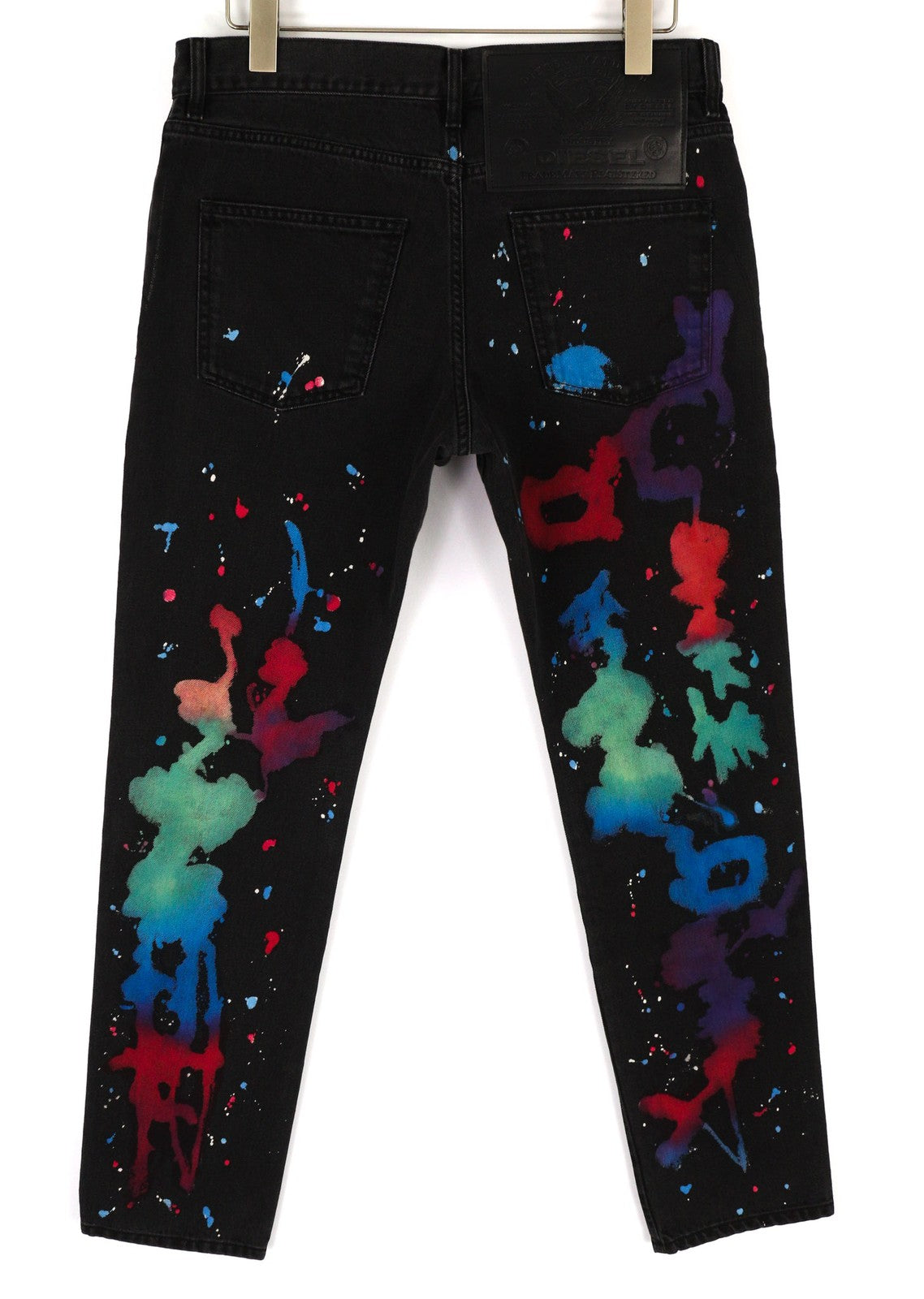 DIESEL D-Kras 009QV Men's Jeans W32/L30 Black Slim Fit Paint Art Button RRP420