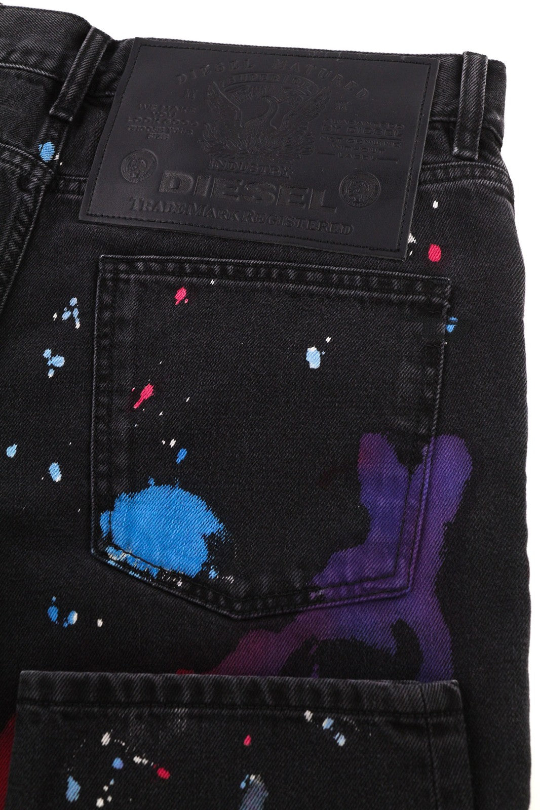 DIESEL D-Kras 009QV Men's Jeans W32/L30 Black Slim Fit Paint Art Button RRP420