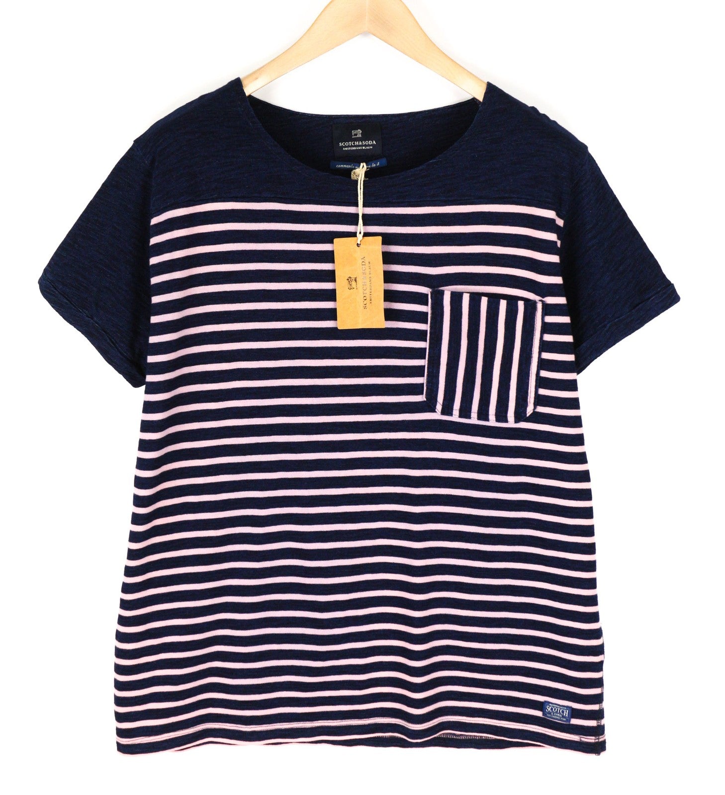 SCOTCH & SODA Ams Blauw Men's ~L Navy Striped Short Sleeve Casual Tee
