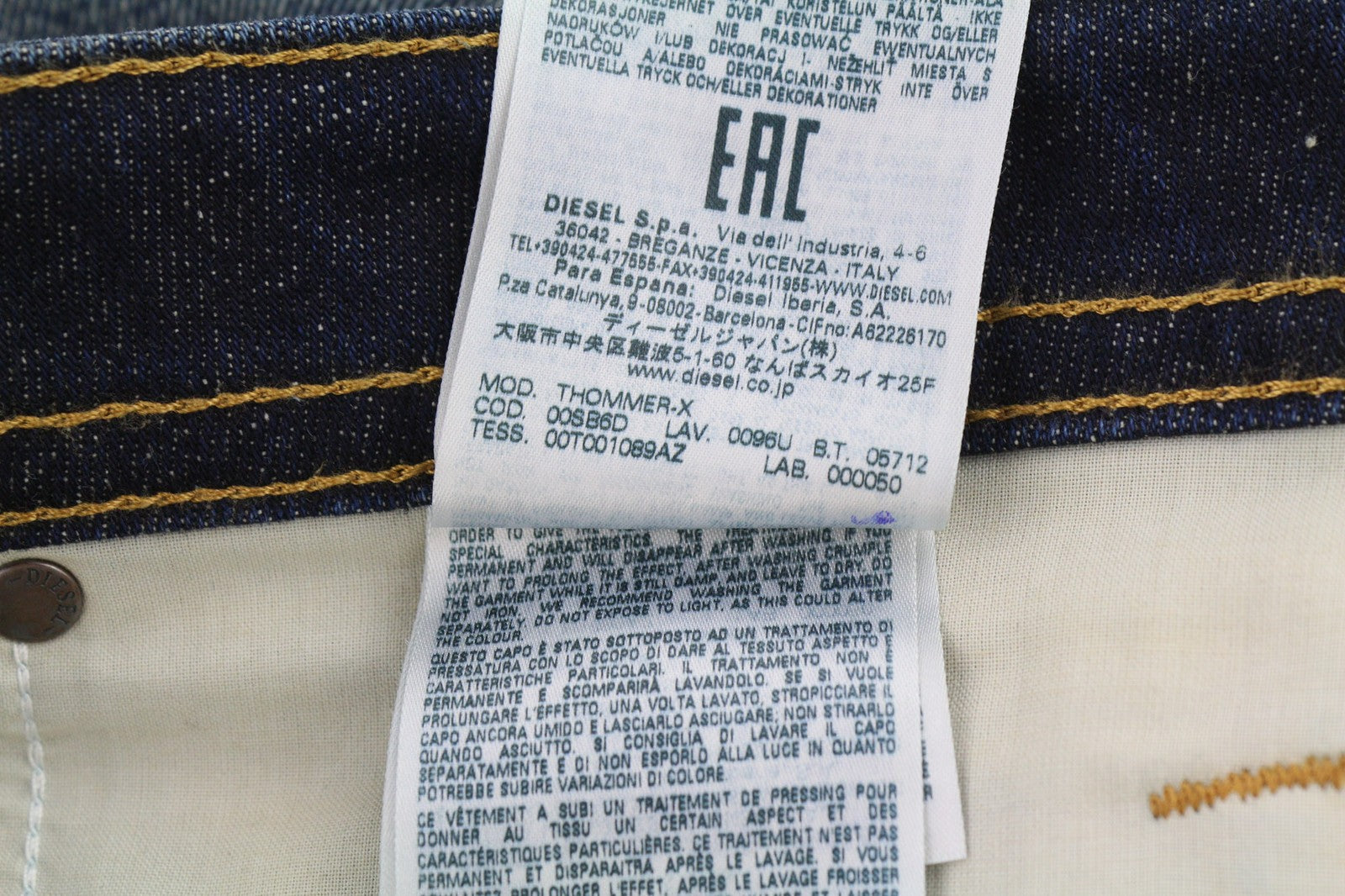 DIESEL Thommer-X 0096U Men's Jeans W38/L32 Blue Distress Slim Fit Stretch Zip