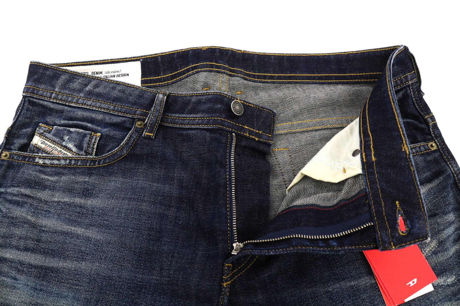 DIESEL Thommer-X 0096U Men's Jeans W38/L32 Blue Distress Slim Fit Stretch Zip