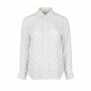 SUISTUDIO Charles moteriški balti taškuoti tamprūs marškinėliai ilgomis rankovėmis, dydis UK10 