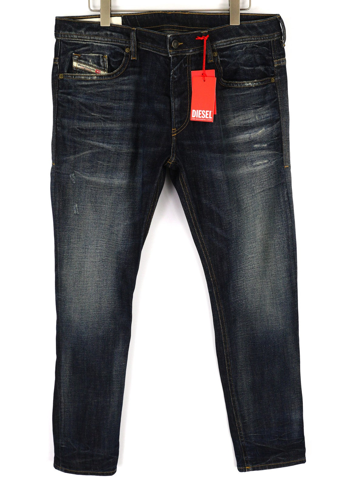 DIESEL Thommer-X 0096U Men's Jeans W38/L32 Blue Washed Slim Distress Zip Fit