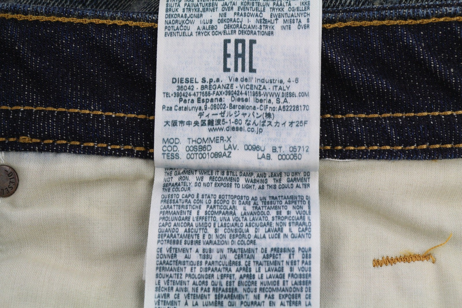 DIESEL Thommer-X 0096U Men's Jeans W38/L32 Blue Washed Slim Distress Zip Fit