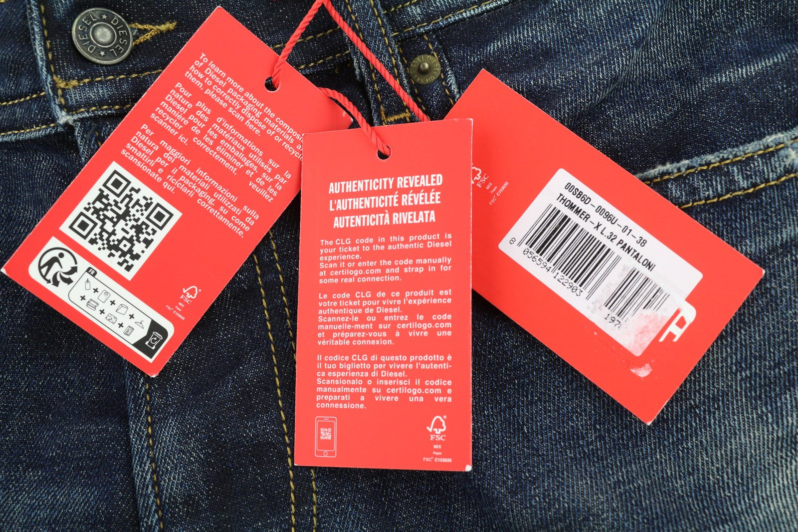 DIESEL Thommer-X 0096U Men's Jeans W38/L32 Blue Washed Slim Distress Zip Fit