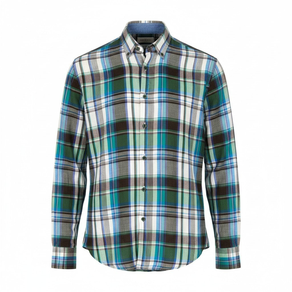 ACNE Men's 48 Green Blue Checked Cotton Linen Long Sleeve Shirt