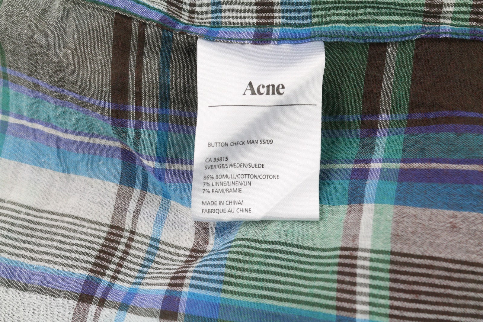 ACNE vyriški 48 žali mėlyni languoti medvilniniai lininiai marškinėliai ilgomis rankovėmis 