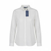 TOM TAILOR Women's 40 White Cotton Long Sleeve Shirt Pearl Detailed Collar