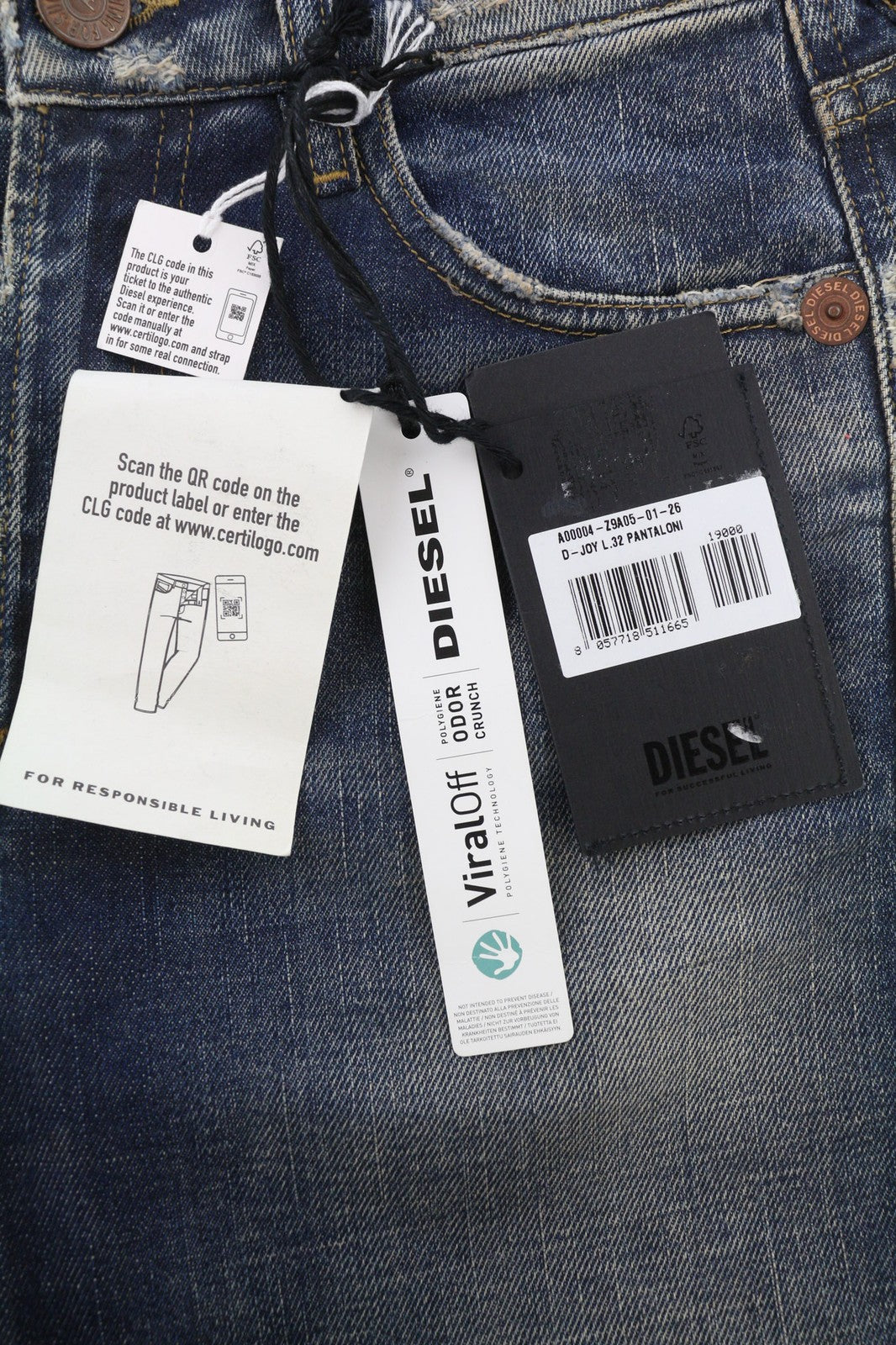 DIESEL D-Joy Z9A05 moteriški džinsai W26/L32 mėlyni, skalbti, ploni, tamprūs, vidutinio liemens 