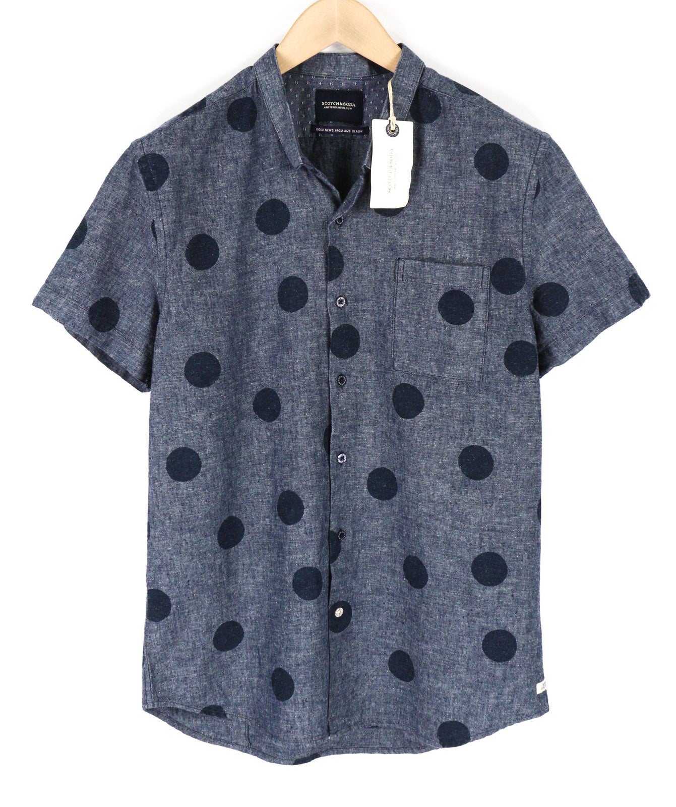 SCOTCH & SODA Ams Blauw Men's ~M/L Blue Dot Pattern Short Sleeve Button Shirt
