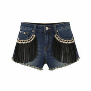 SPARKLE Women's 1 Blue Denim Fringe Cut Out Summer Casual Shorts