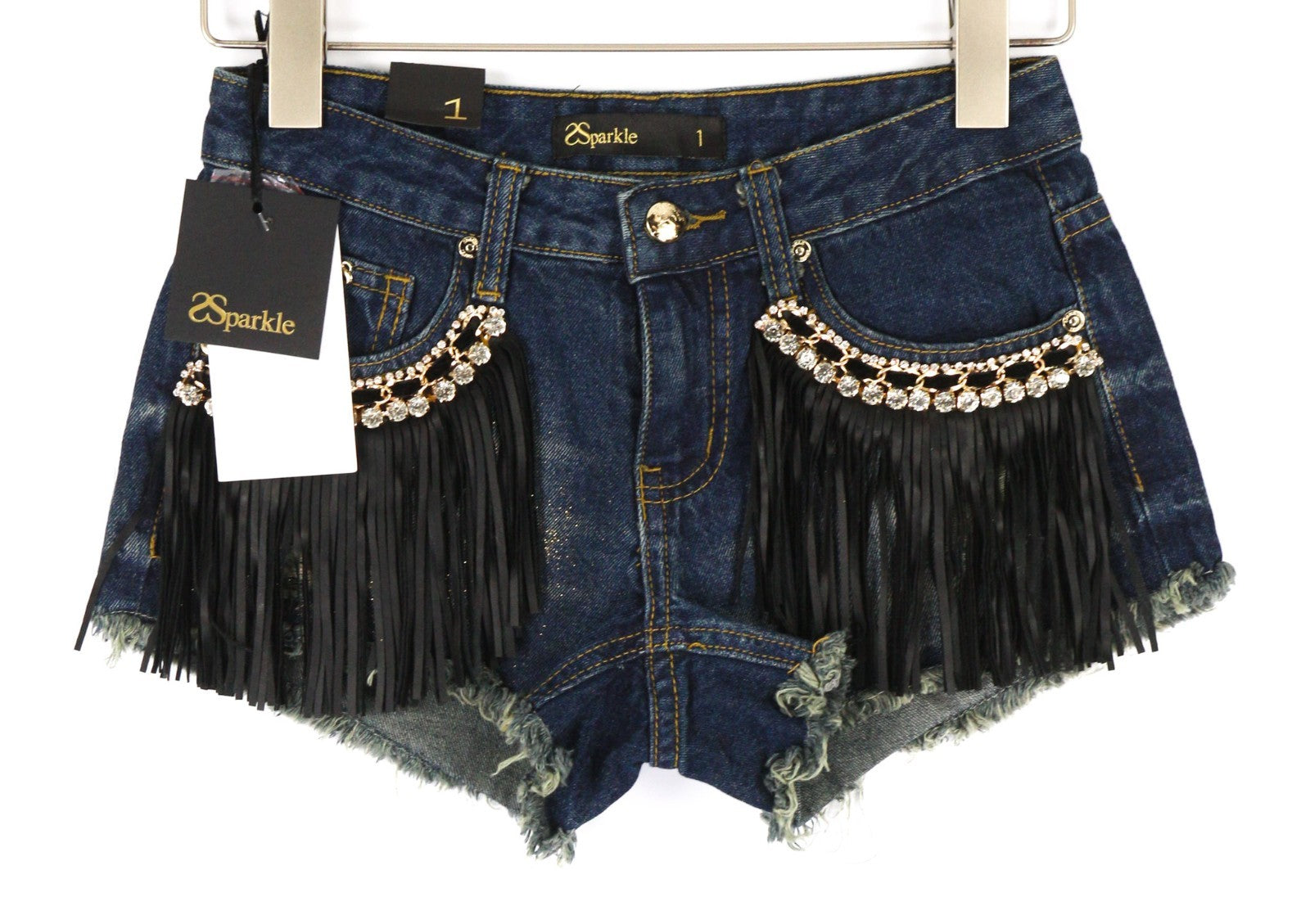 SPARKLE Women's 1 Blue Denim Fringe Cut Out Summer Casual Shorts