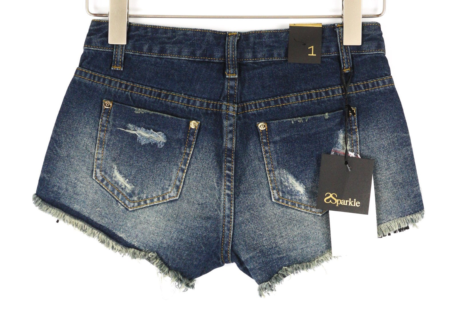 SPARKLE Women's 1 Blue Denim Fringe Cut Out Summer Casual Shorts