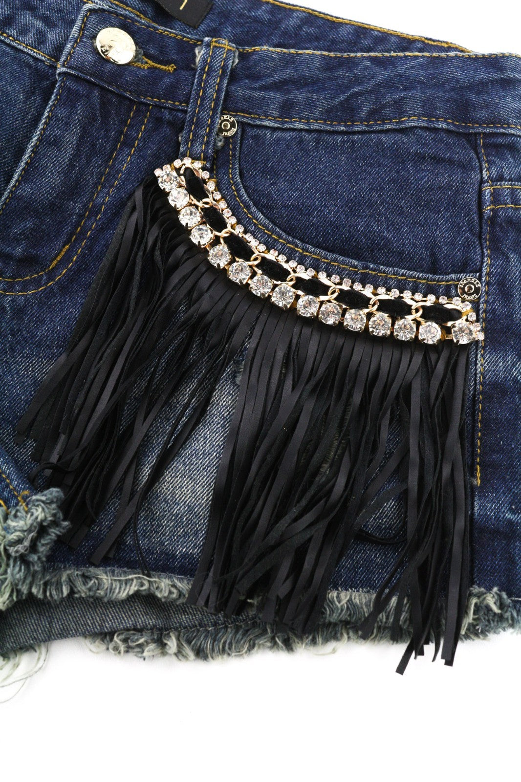 SPARKLE Women's 1 Blue Denim Fringe Cut Out Summer Casual Shorts