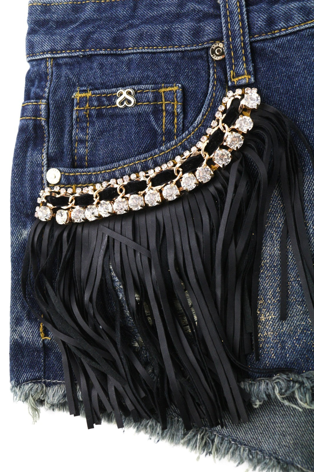 SPARKLE Women's 1 Blue Denim Fringe Cut Out Summer Casual Shorts