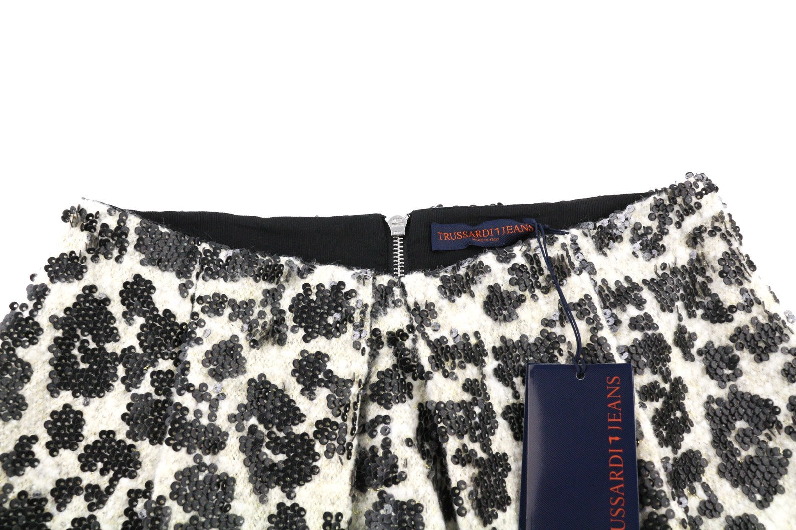 TRUSSARDI JEANS Women's 40 White Pleated Lined Sequin Balloon Mini Skirt