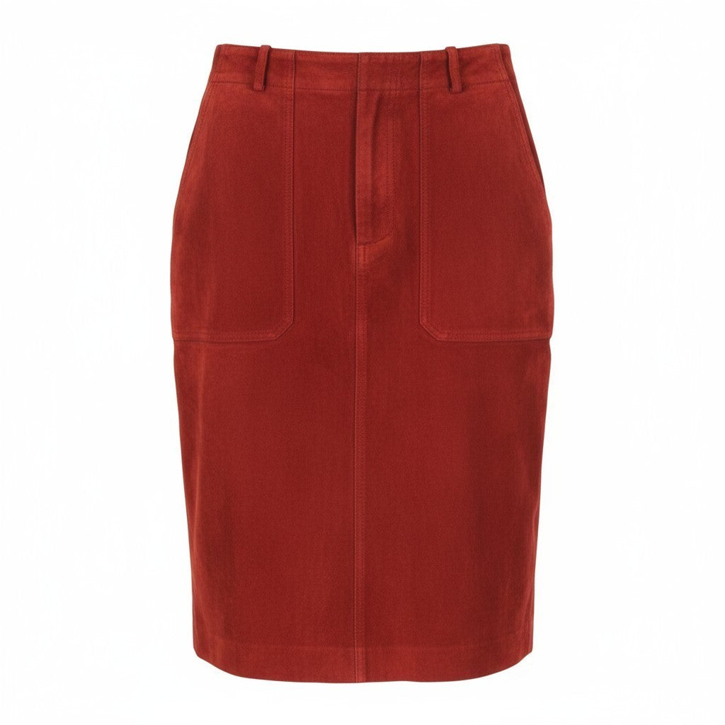 BALLY Women's US8 Brown Calf Leather Suede Lined Pocket Skirt