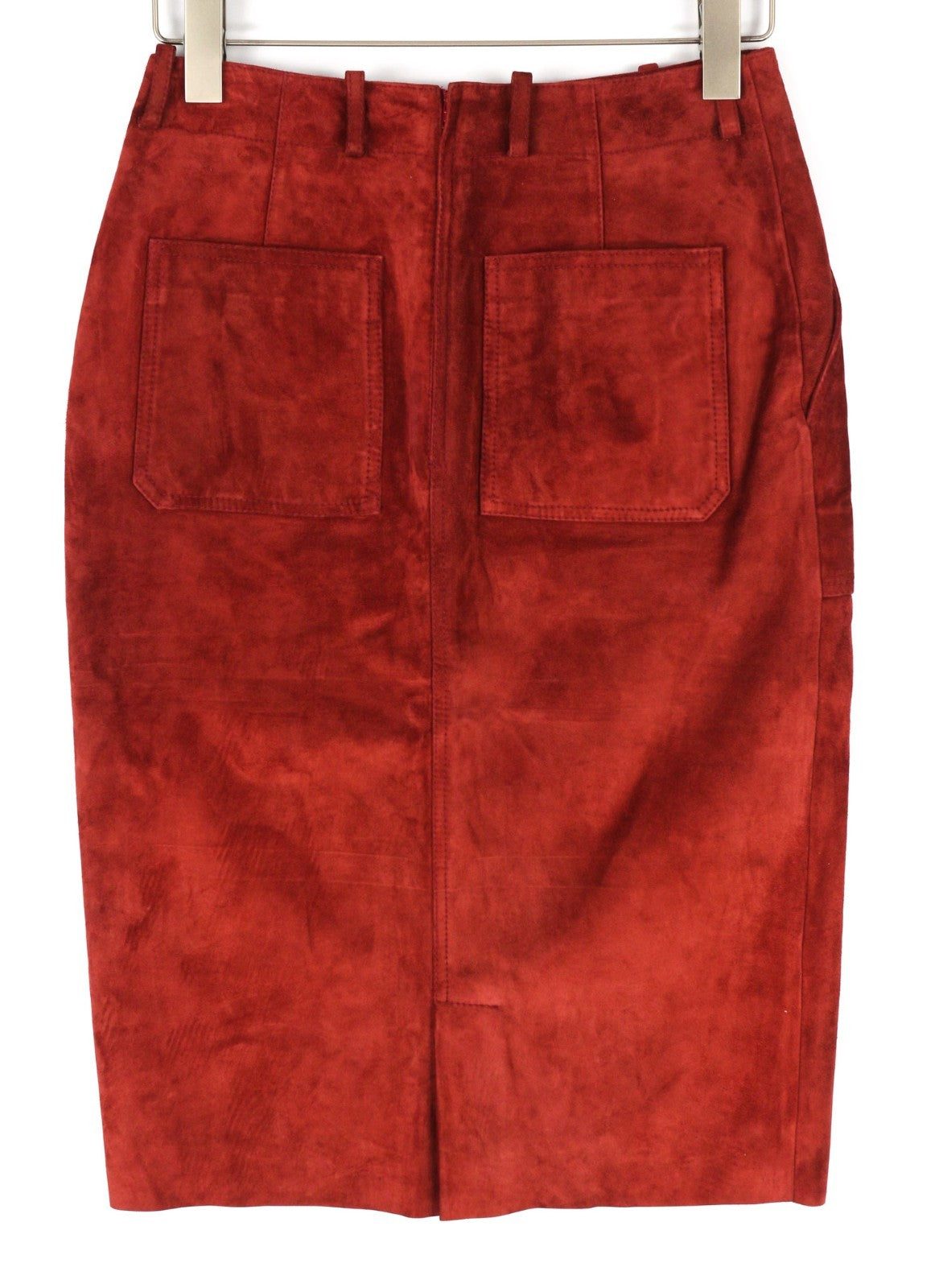 BALLY Women's US8 Brown Calf Leather Suede Lined Pocket Skirt