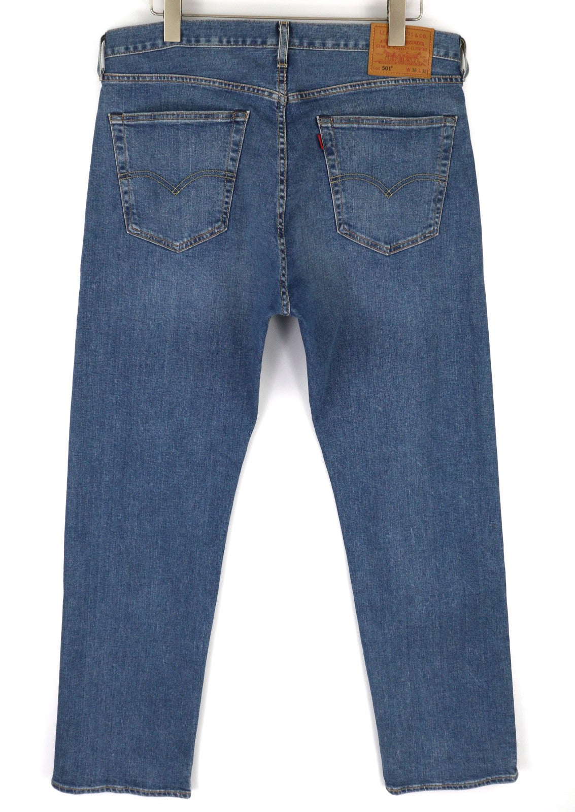 LEVI STRAUSS & CO 501 Men's W36/L32 Blue Stretch Straight Fit Washed Jeans