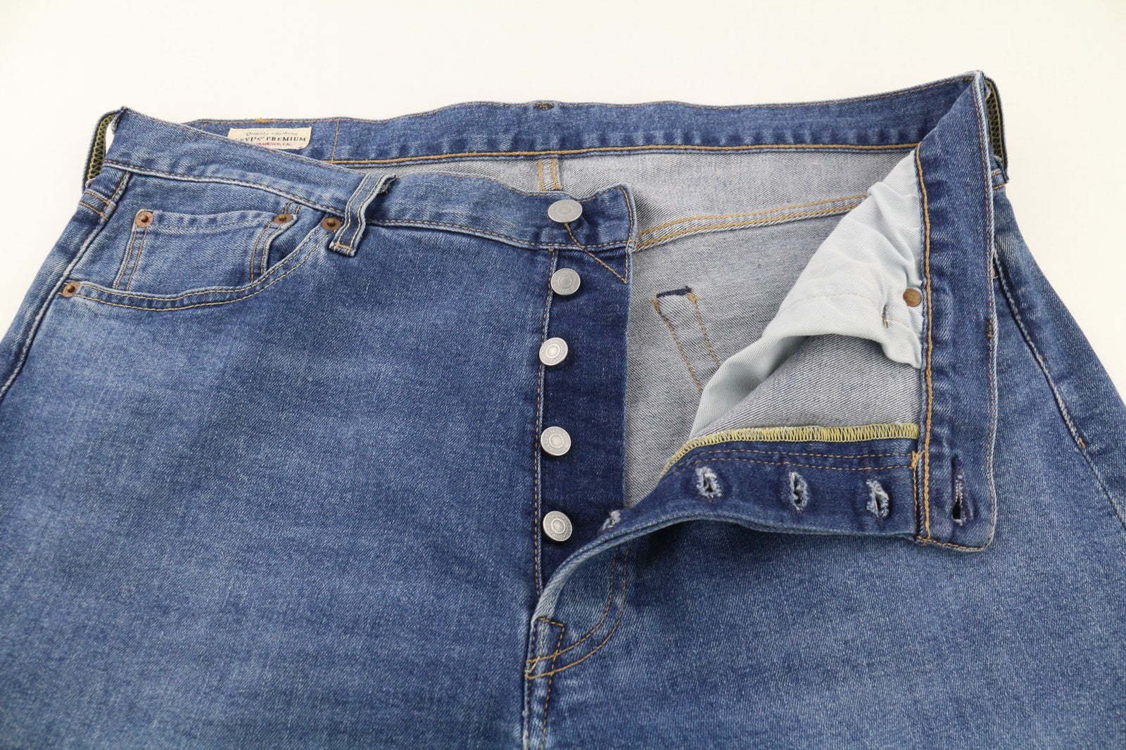 LEVI STRAUSS & CO 501 Men's W36/L32 Blue Stretch Straight Fit Washed Jeans