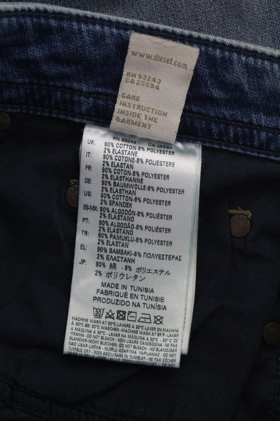 DIESEL Thavar-Ne 084CZ vyriški džinsai W26 Jogg Sweat Slim Fit su skalbtais užtrauktukais, mėlyni 