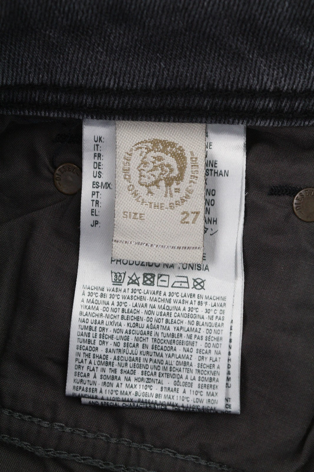 DIESEL Waykee 0859X vyriški džinsai W27/L30 tamsiai tiesūs, įprasti, tamprūs, su sagomis 